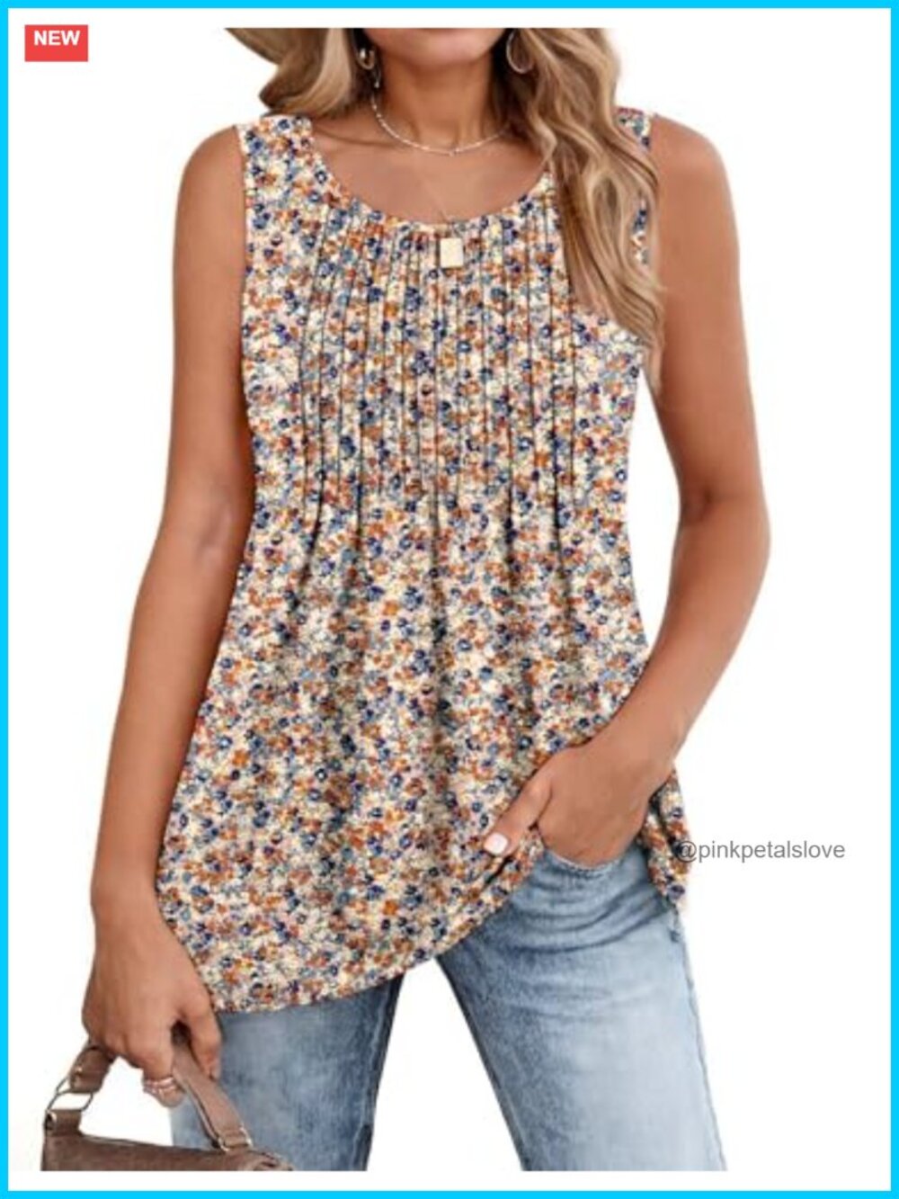 Women's Sleeveless Pleated Tank Top - Soft Flowy Tunic Shirt